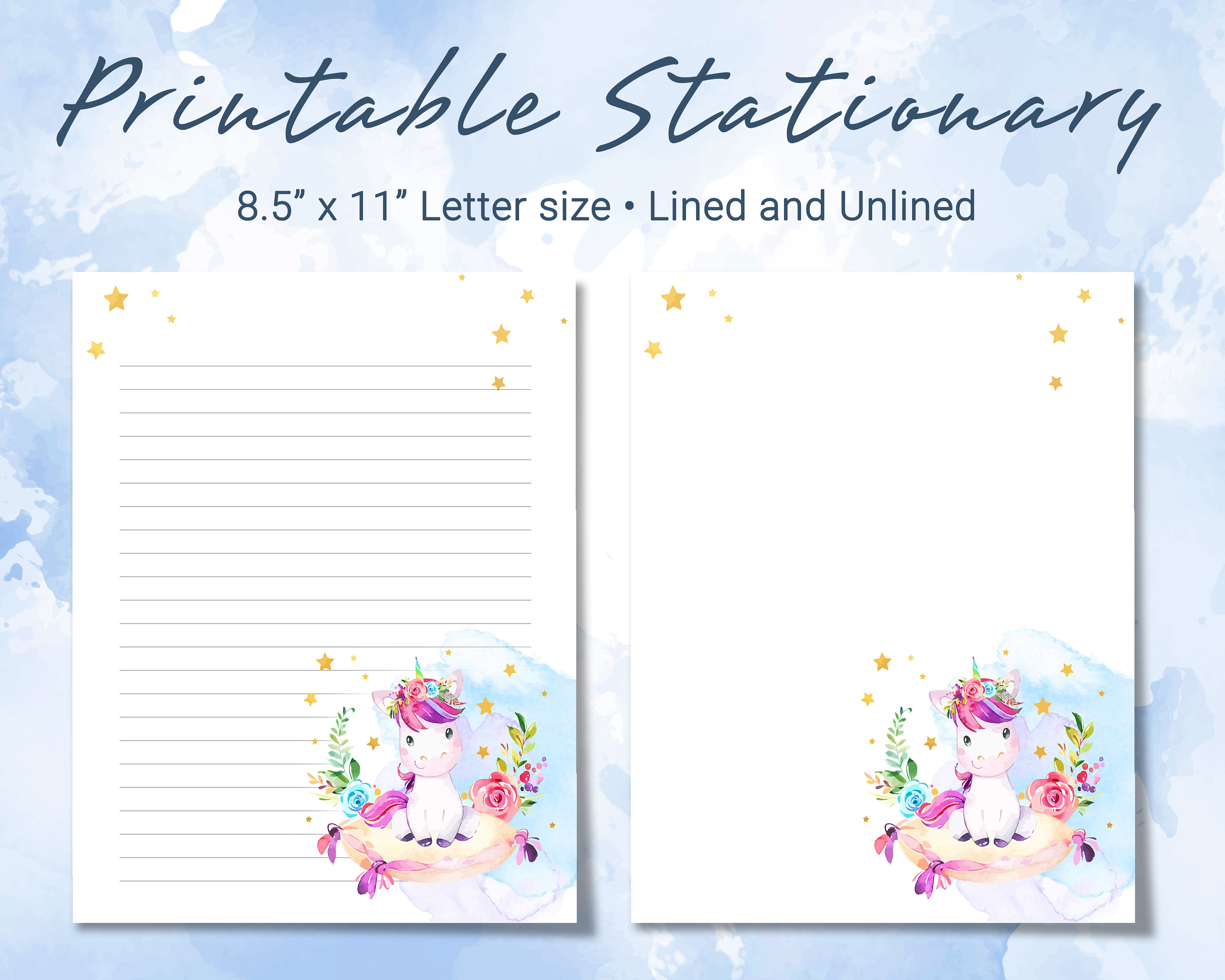 Unicorn Printable Stationery Lined Paper Cute Printable - Etsy
