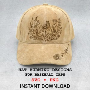Botanical Hat Burning SVG, Wildflower Daisy and Butterfly Design for Laser Engraved Baseball Caps