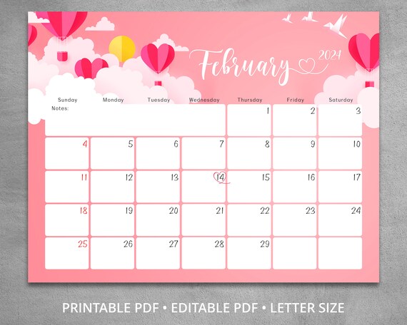 Editable February 2024 Calendar, February Calendar With Valentine's Day  Hearts, Editable & Printable Monthly Planner, Instant Download - Etsy