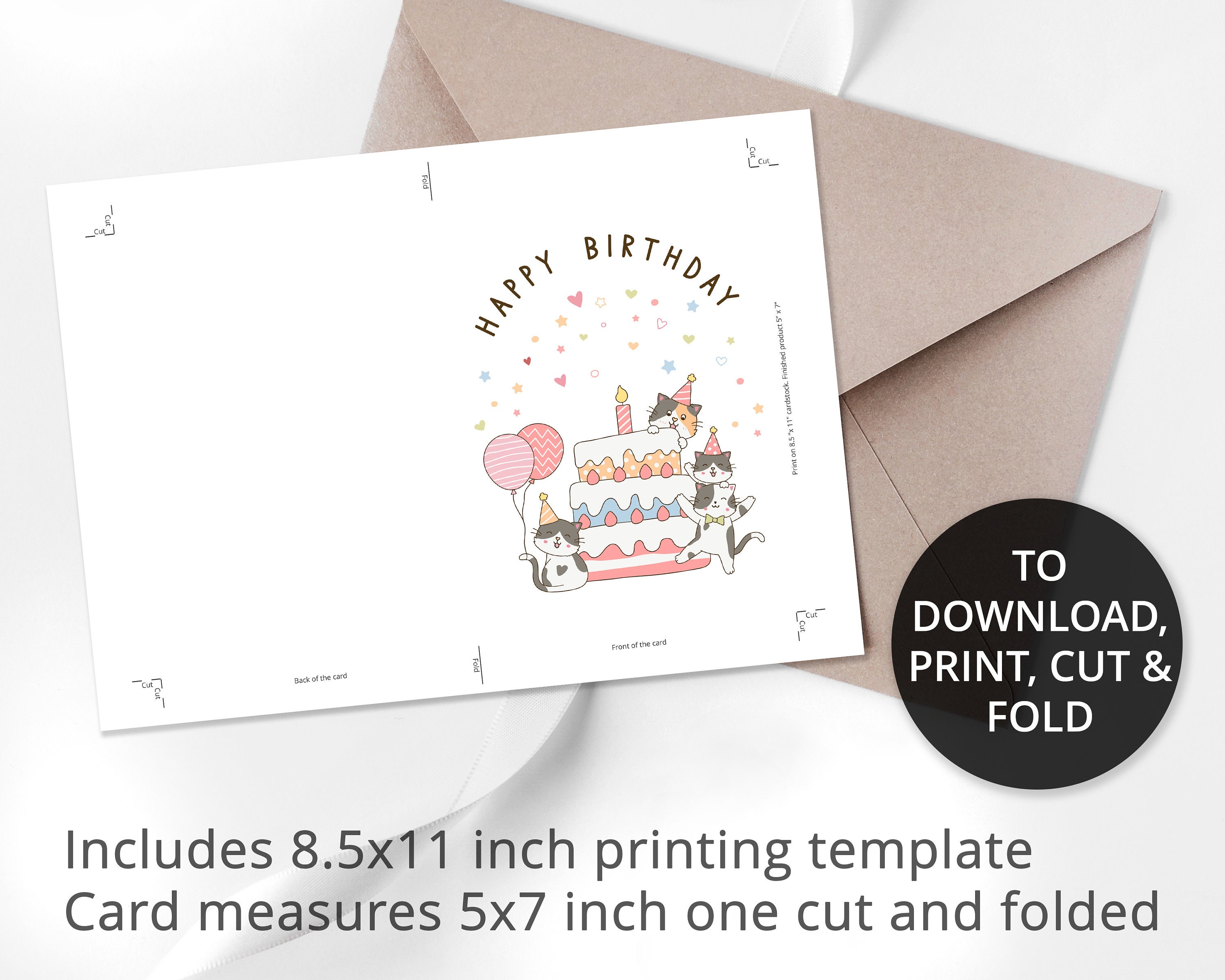 Printable Cat Birthday Card, Printable Birthday Card Funny, Digital ...