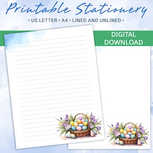 Papel de papelería imprimible con fondo de Pascua, papel de carta imprimible con mensaje de Feliz Pascua, plantilla Goodnotes, tamaño A4 y carta de EE. UU.
