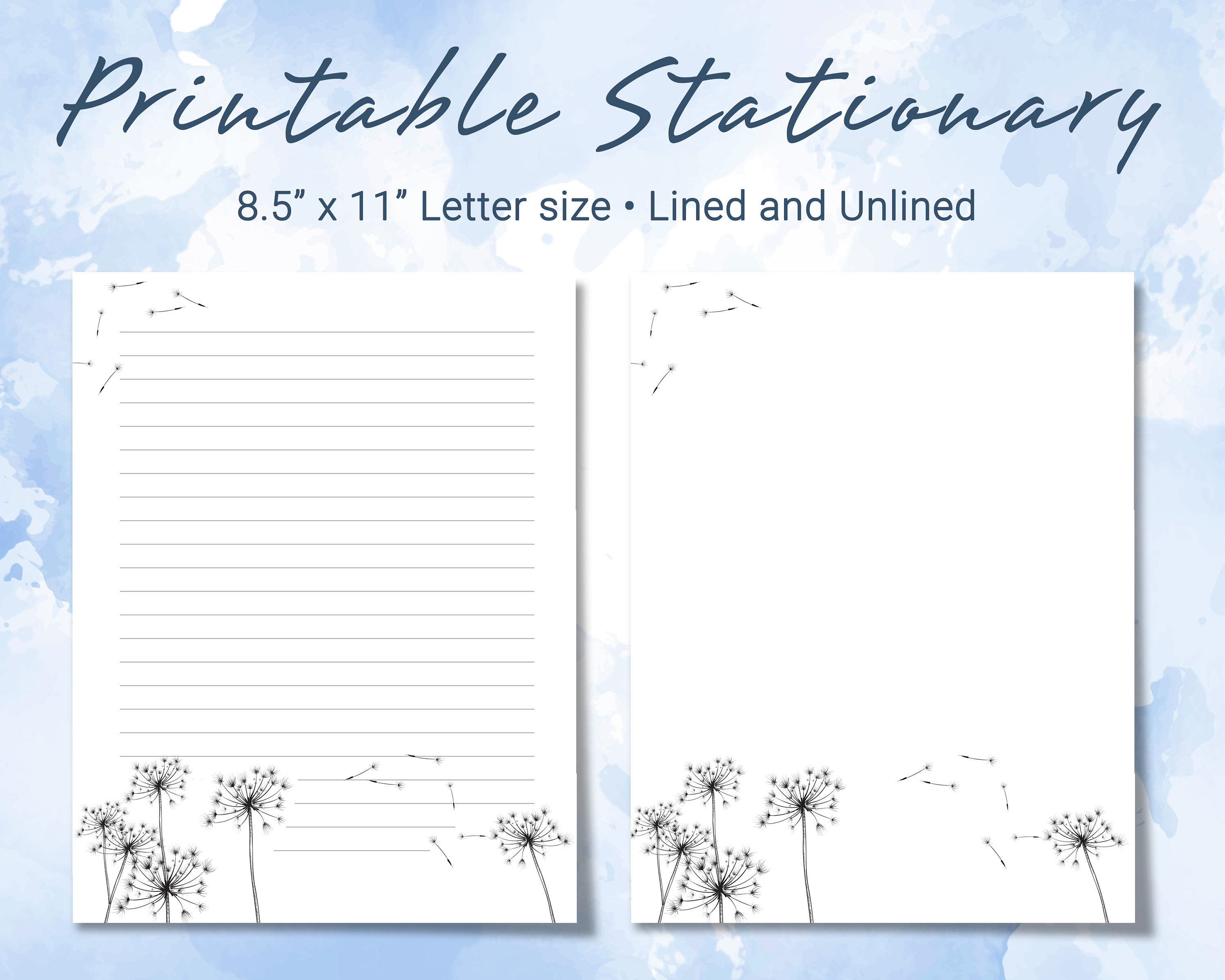 Black &amp; White Printable Stationary Lined Paper Printable - Etsy