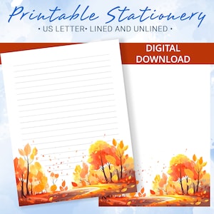 Papelería imprimible de otoño, papel de carta imprimible con fondo otoñal, plantilla de Goodnotes