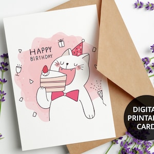 Printable Cat Birthday Card, Printable Birthday Card Funny, Digital Birthday Card from Cats, 5x7 Greeting Card, DIGITAL DOWNLOAD