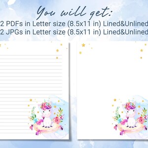 Unicorn Printable Stationery Lined Paper, Cute Printable Writing Paper ...