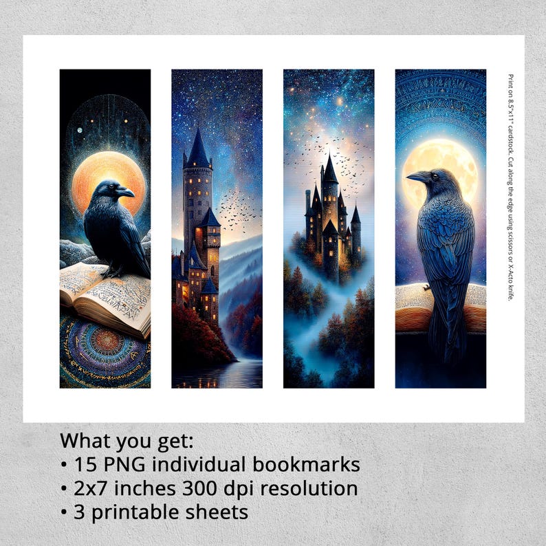 Gothic Fantasy Printable Bookmarks, 12 Dark Magic Designs, Instant ...