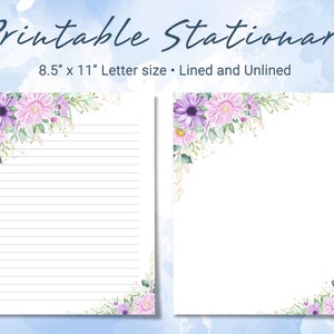 Papelería imprimible con flores, papel de escritura imprimible, papel para escribir cartas con motivos botánicos, juego de escritura, bloc de notas personalizado, tamaño carta