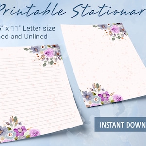 Papel rayado para papelería con motivos florales, papel para escribir imprimible, papel para escribir cartas con motivos botánicos, bloc de notas personalizado