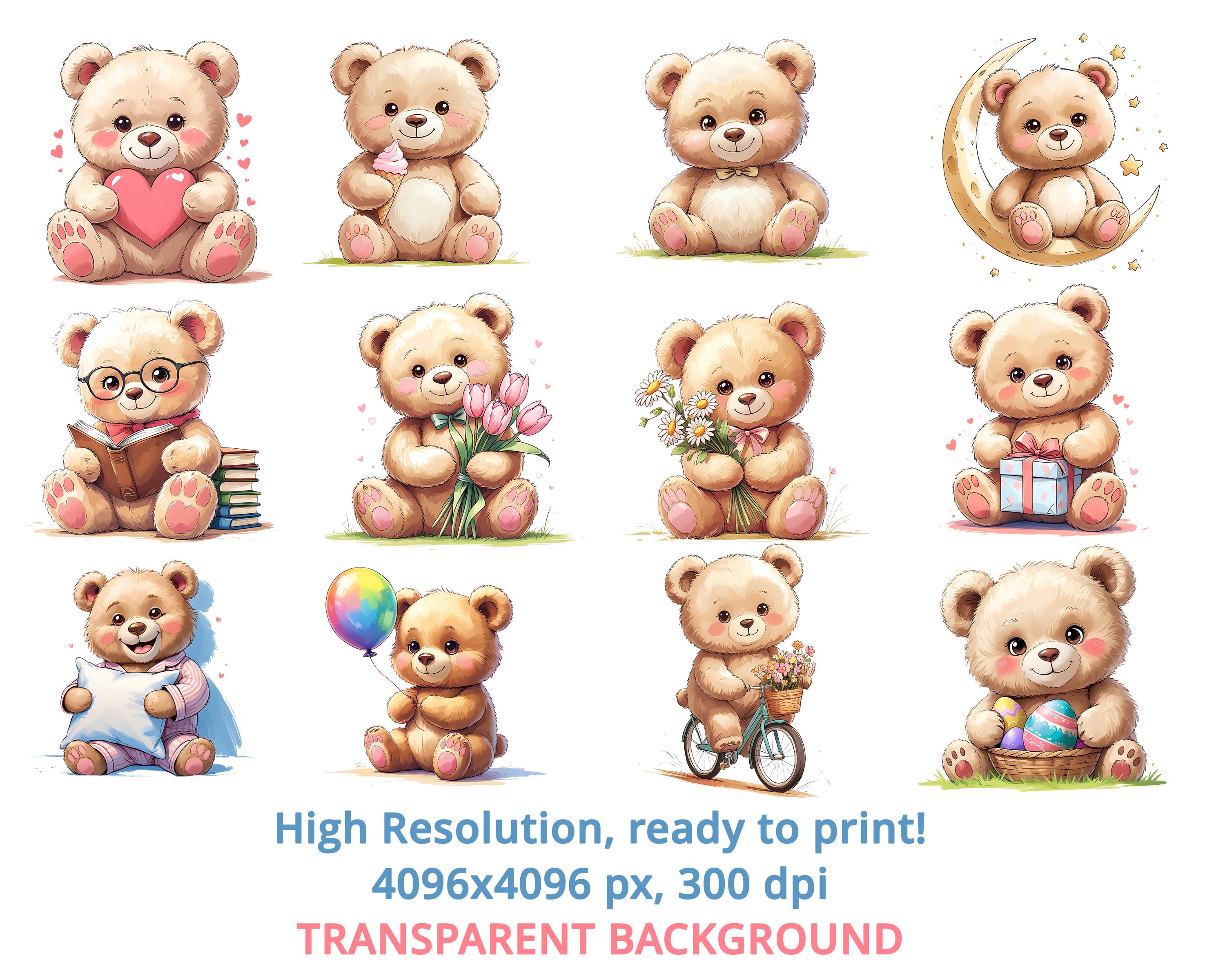 Teddy Bear Clipart Bundle: Nursery Art PNG Images (digital Download, 4K ...