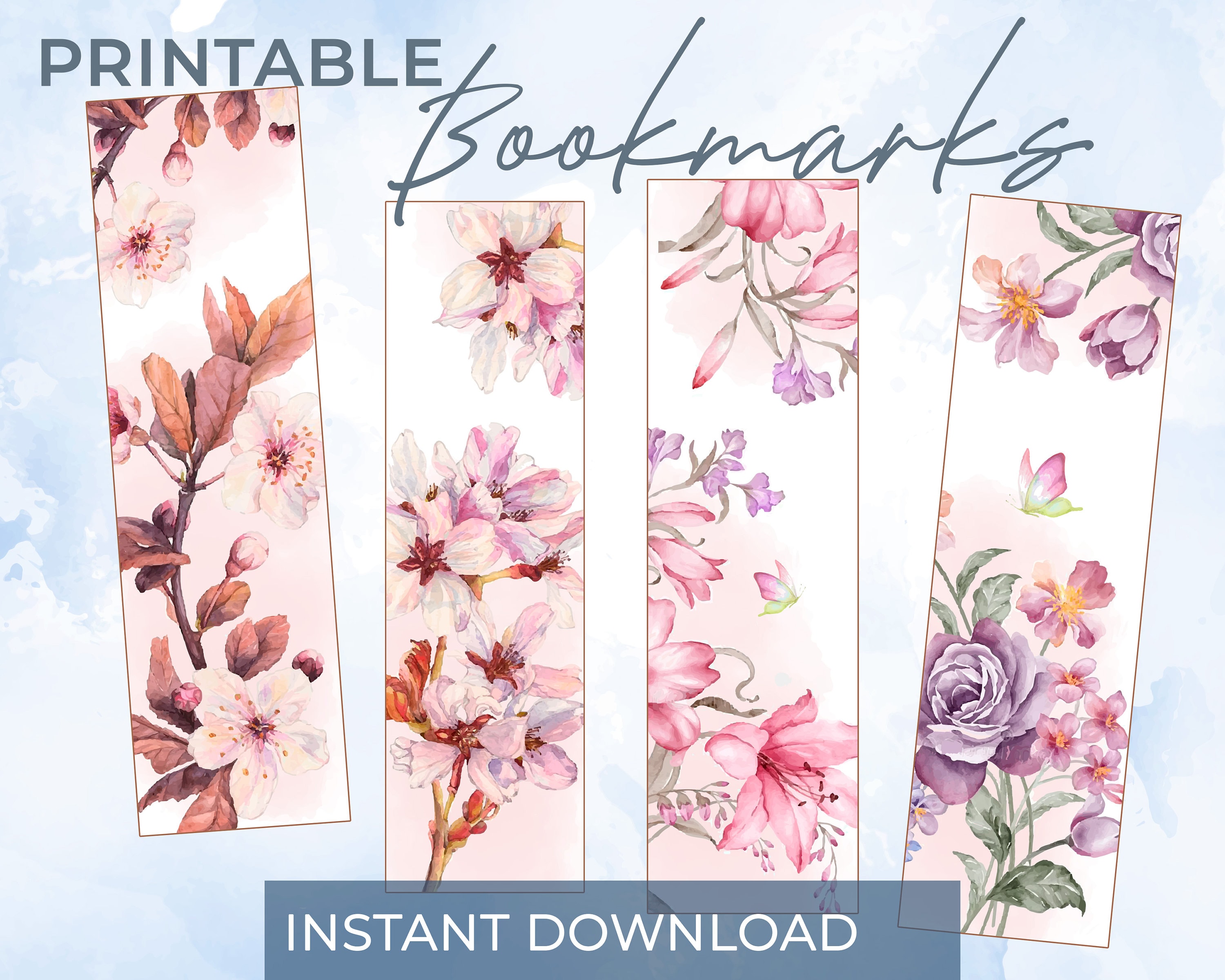 Printable Floral Bookmarks, Botanical Bookmarks, Printable Bookmarks ...