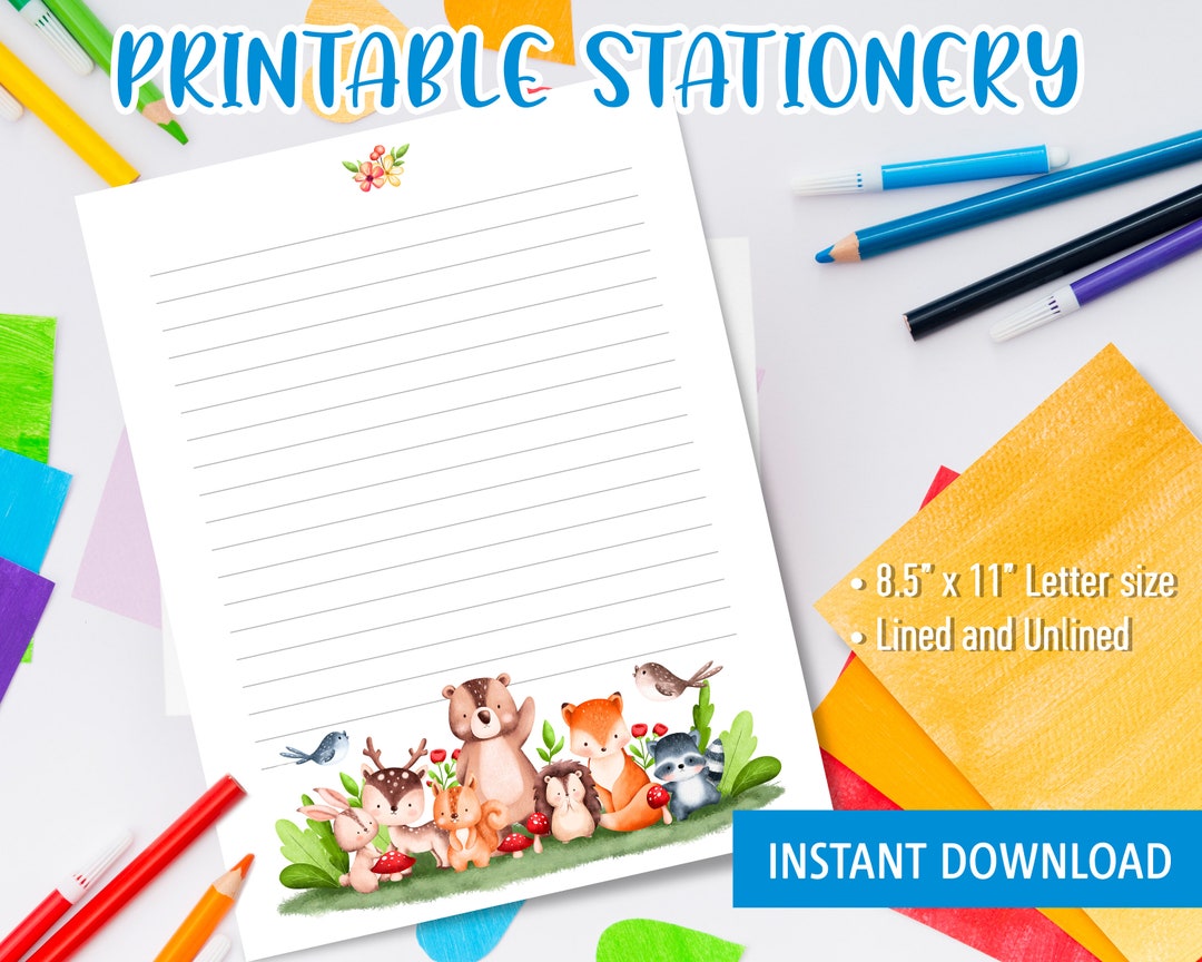 Printable Stationery for Kids, Printable Writing Paper With Watercolor ...