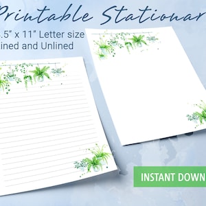 Estacionário imprimível, papel para escrever para impressão de plantas de interior, papel para escrever cartas botânicas, conjunto de escrita, bloco de notas personalizado, tamanho carta