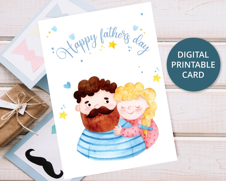 Father's Day Card Printable With Father and Daughter, Printable ...
