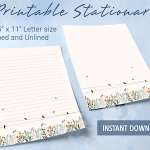 Papel de carta imprimible, papel de carta con acuarela para valla de jardín, papel de carta botánico, bloc de notas personalizado