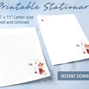 Carta da lettere a righe stampabile, carta da lettere stampabile, denti di leone e coccinelle, modello Goodnotes
