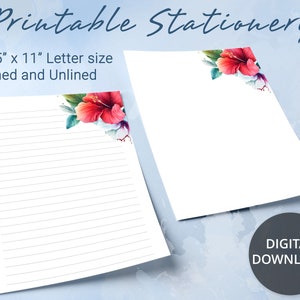 Papelería imprimible con motivos florales, papel para escribir imprimible con hibiscos y plantas, plantilla de Goodnotes