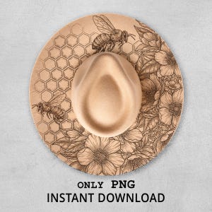 Cappello a forma di ape con incisione laser PNG, design floreale a nido d'ape per cappelli