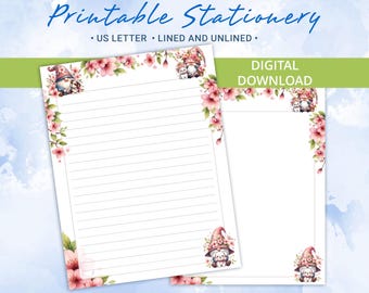 Papel de papelería imprimible de Gnomo: papel rayado para escribir en tamaño carta de EE. UU.