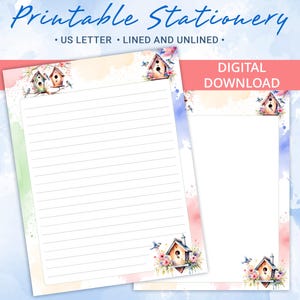 Papel rayado imprimible, papel para escribir cartas con pajareras y pájaros, tamaño carta de EE. UU., plantilla de Goodnotes