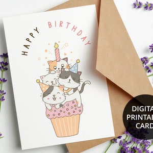 Printable Cat Birthday Card, Printable Birthday Card Funny, Digital Birthday Card from Cat, 5x7 Greeting Card, DIGITAL DOWNLOAD