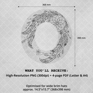 Dreamcatcher Hat Burning Design, Boho Western Hat Engraving Template with Feathers, PNG PDF image 2