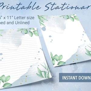 Papel de carta imprimible, papel de carta con motivos florales de acuarela, papel de carta botánico, bloc de notas personalizado