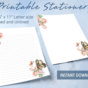 Schmetterling Briefpapier, liniertes und leeres Papier, Goodnotes Vorlage zum Ausdrucken