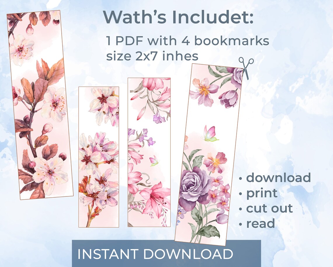 Printable Floral Bookmarks, Botanical Bookmarks, Printable Bookmarks ...