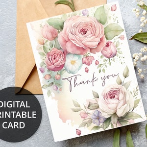 Florale Danke-Karte zum Ausdrucken, Dankeschön, Sofort-Download PDF, enthält Umschlagvorlage