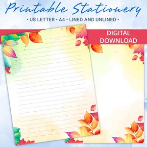 Papel pautado para papelaria para impressão, papel para escrever cartas com lindas folhas de outono, tamanho A4 e US Letter, modelo Goodnotes