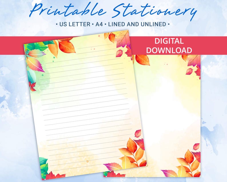 Printable Stationery Lined Paper, Letter Writing Paper With Beautiful ...