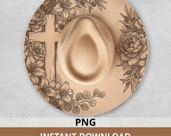 Floral Cross Hat Burning Pattern with Lilies, Peonies and Olive Branches