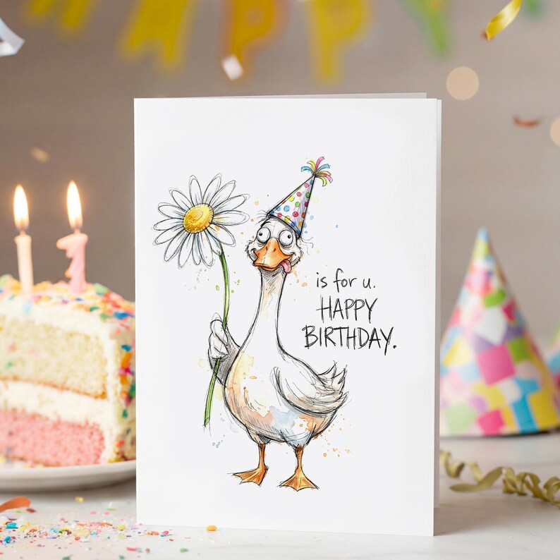 Funny Goose Birthday Card Printable, Watercolor Happy Greeting Card - Etsy