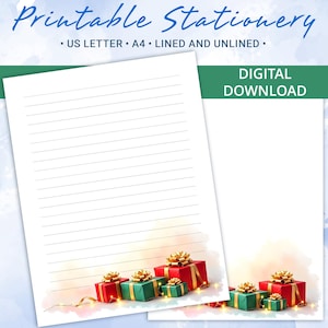 Papel rayado imprimible, papel para escribir cartas con regalos navideños, tamaño A4 y carta de EE. UU., plantilla Goodnotes