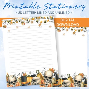 Papelería imprimible de Halloween, papel de carta imprimible con calabazas, velas, polillas nocturnas, telarañas y hojas de otoño, plantilla de Goodnotes