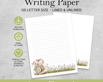 Snail Mail Stationery, Printable Writing Paper, Cottagecore Letter Set, Editable Journal Pages, Pen Pal