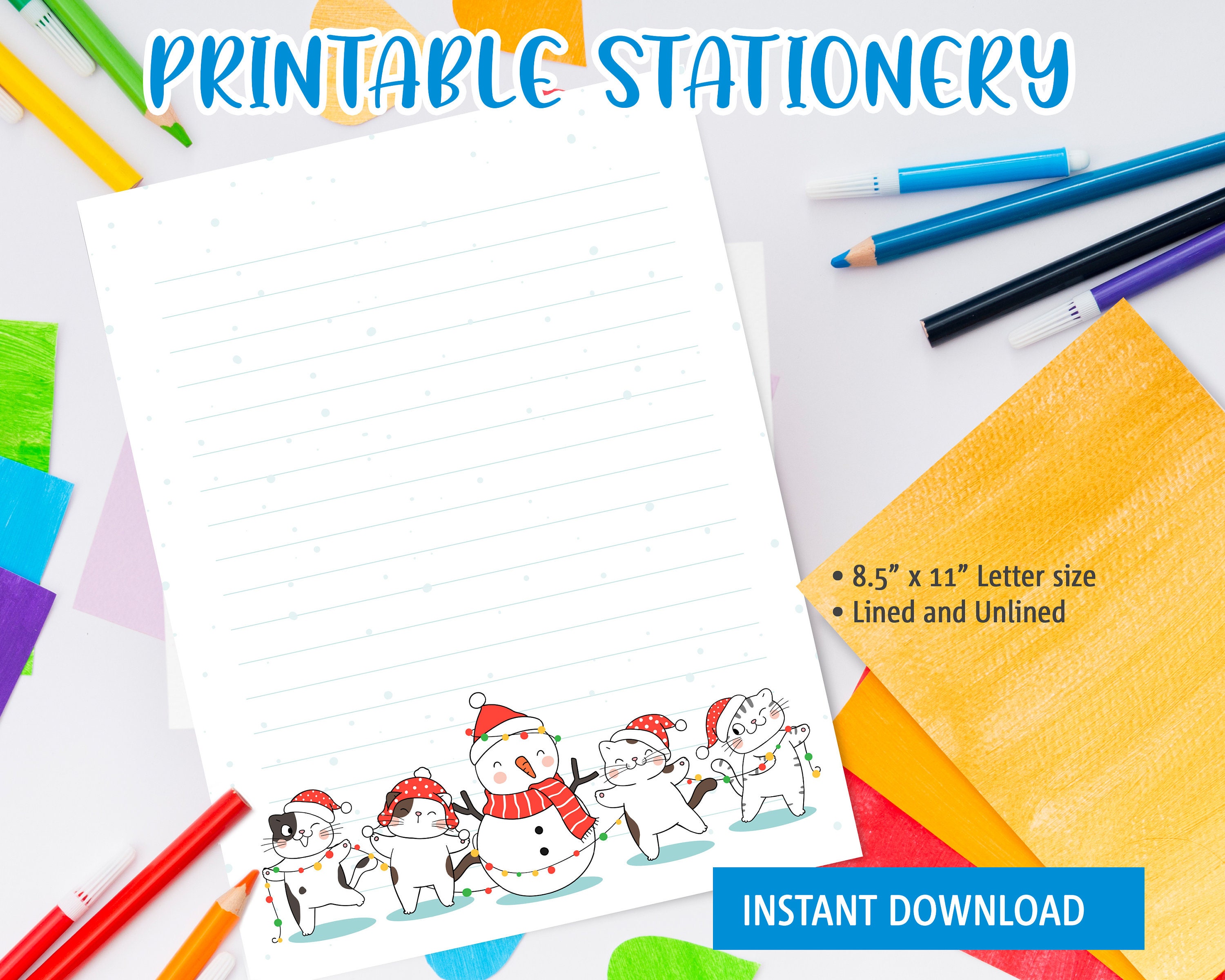Kawaii Stationery Printable for Kids, Printable Letter With Happy Cats ...