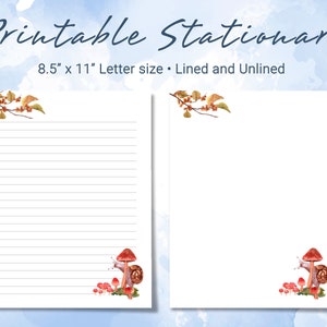 Papel rayado imprimible, Hongos, amanita muscaria, caracol, acuarela, papel para escribir imprimible, bloc de notas personalizado