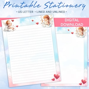 Papel rayado imprimible, papel para escribir cartas con lindos cupidos en el día de San Valentín, tamaño carta de EE. UU., plantilla de Goodnotes