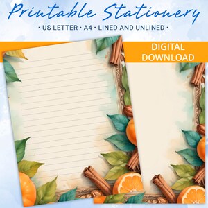 Papel rayado imprimible, papel para escribir imprimible con mandarinas, canela y nueces, tamaño A4 y carta de EE. UU., plantilla de Goodnotes