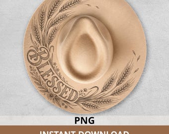 Blessed Hat Burning Design PNG, Wheat and Wildflower Pattern for Wide Brim Hats