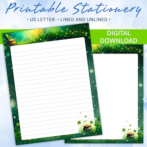 Papel rayado imprimible, papel para escribir cartas para el día de San Patricio, día de la buena suerte, tamaño carta de EE. UU., plantilla de GoodNotes