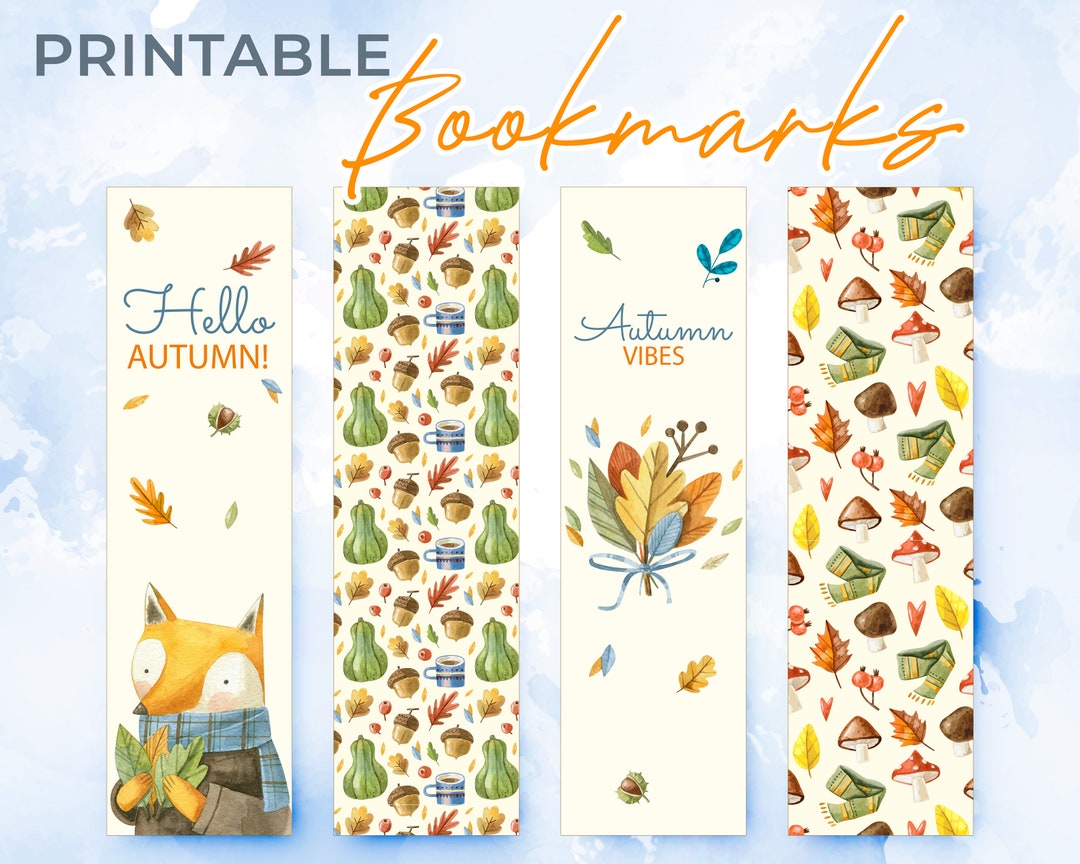 Printable Bookmarks, Hello Autumn Bookmarks, Printable Bookmarks Set ...
