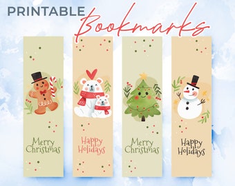 Marque-pages imprimables, marque-pages joyeux Noël, marque-pages imprimables avec l'heure de Noël, cadeaux pour les amoureux des livres