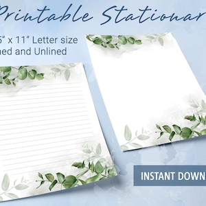 Papel de carta imprimible, papel de carta con motivos florales, papel de carta botánico, bloc de notas personalizado
