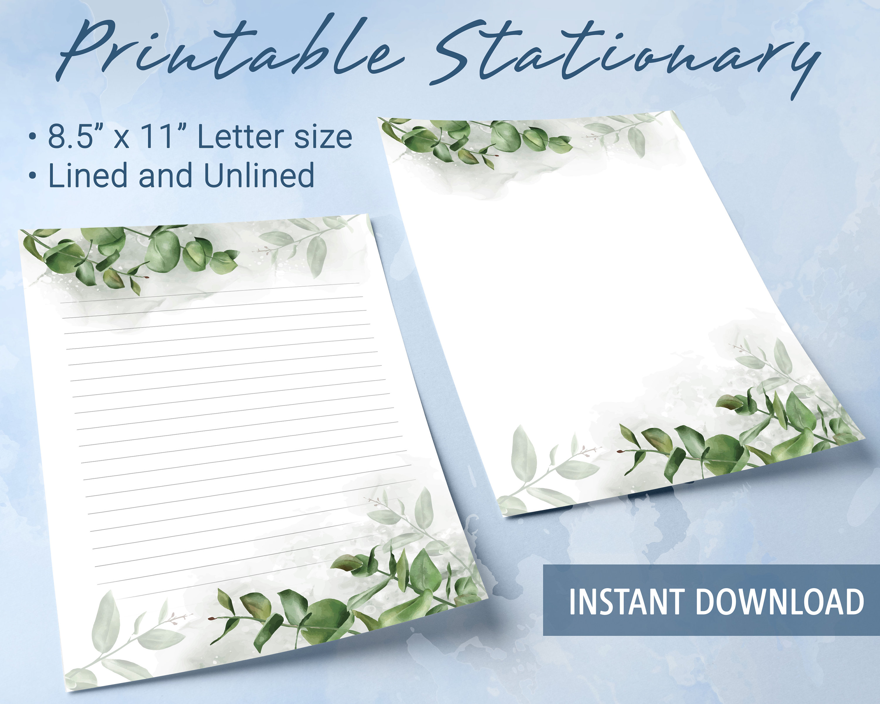 Printable stationary paper, Greenery florals Printable Writing Paper, Botanical Letter Writing Paper, Personalized notepad