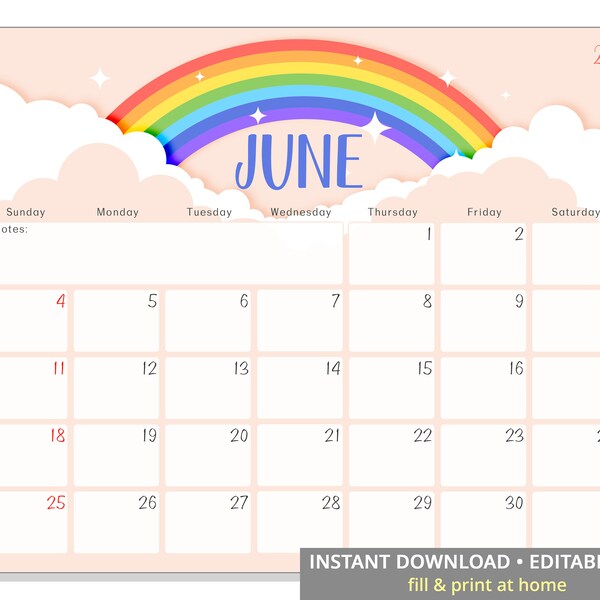 Editable Calendar June 2023 Etsy