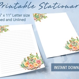Papel rayado imprimible, papel para escribir imprimible, cactus y suculentas de acuarela, plantilla de Goodnotes
