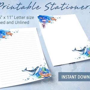 Papel rayado imprimible con fondo de océanos del mundo en acuarela, papel para escribir imprimible, plantilla de Goodnotes
