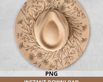 Wildflower Hat Engraving PNG, Floral Laser Burn Design, Botanical Pattern for Felt Hats, Digital Download